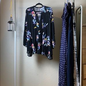 Black and florals long sleeve dress